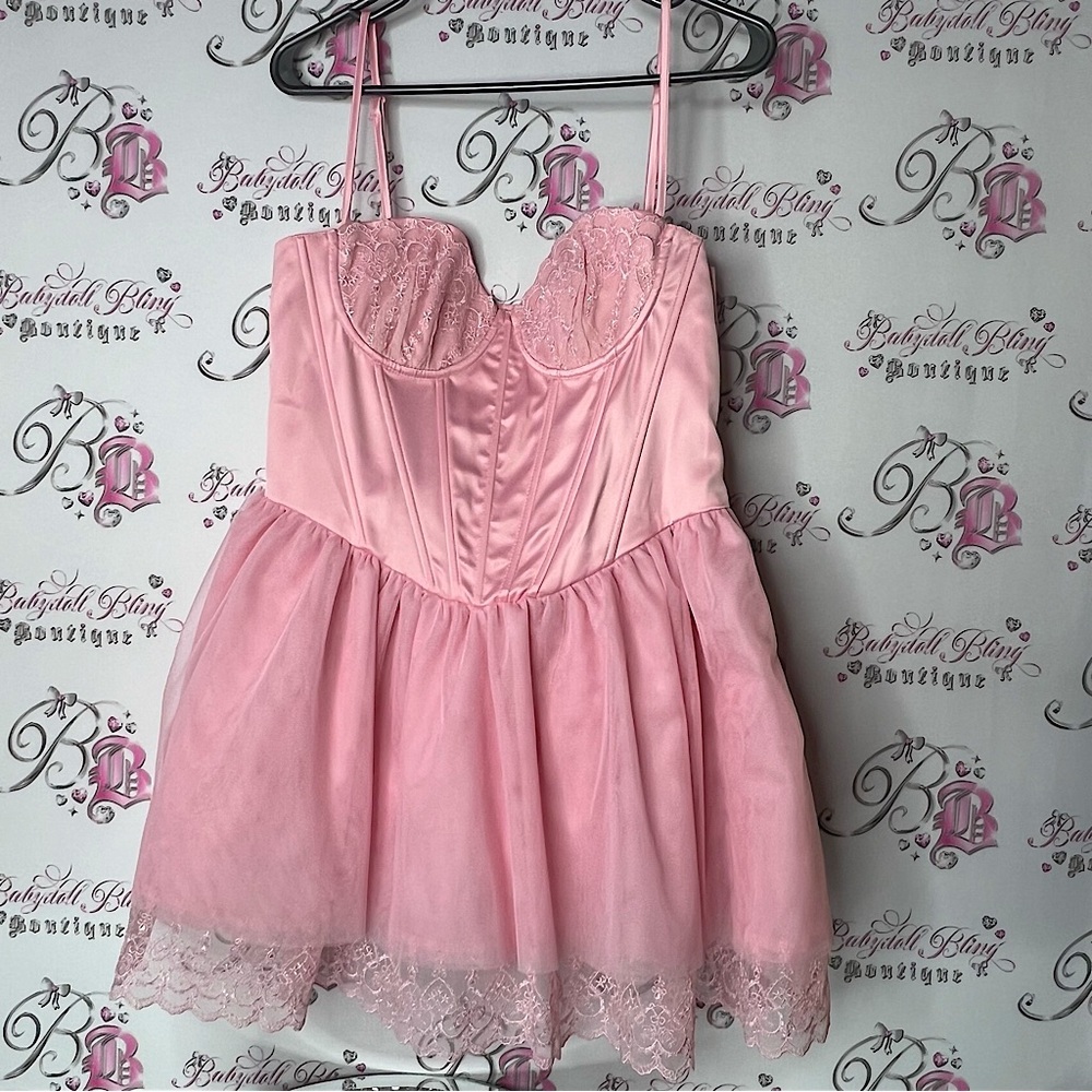 Sugar Thrillz Certain Flair Tutu Dress pink new with tags corset tie up